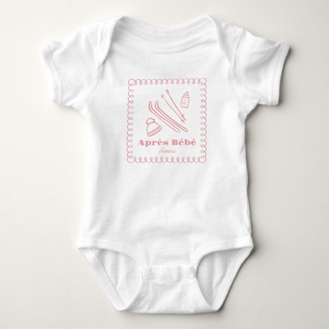 Pink Hand-Drawn Après Bébé Girl Winter Ski Baby Bodysuit (Front)