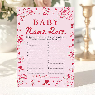 Pink Hand Drawn Baby Name Race Baby Shower Game Invitation
