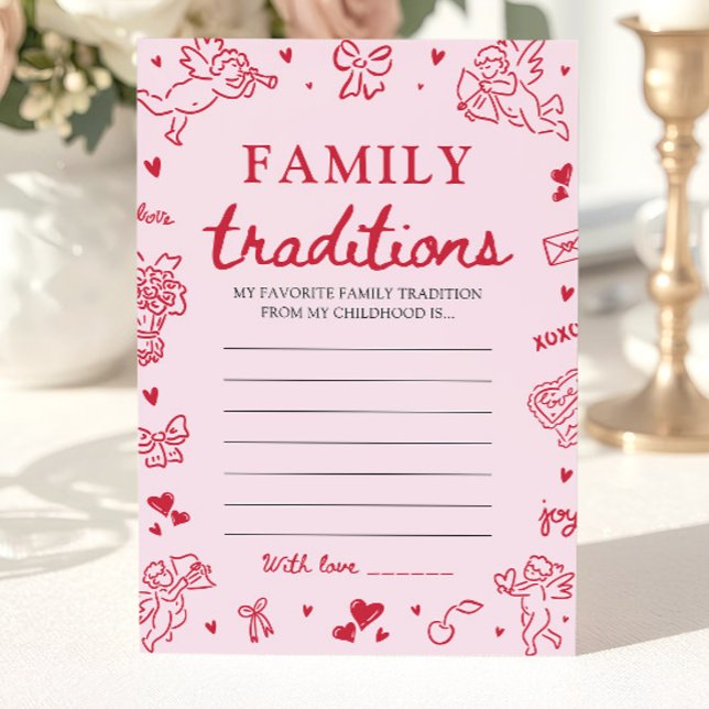 Pink Hand Drawn Baby Shower Family Traditions Game Invitation (Pink Hand Drawn Baby Shower Family Traditions Game )