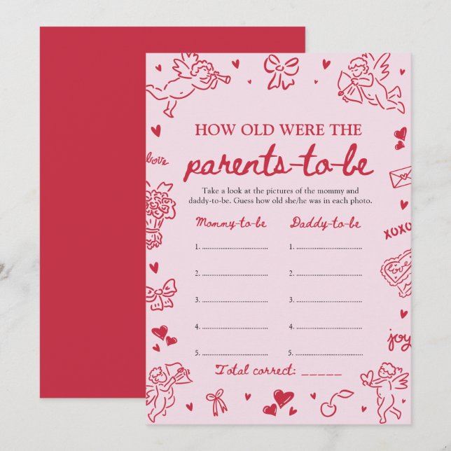 Pink Hand Drawn Baby Shower How Old Were They Invitation (Front/Back)