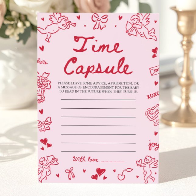 Pink Hand Drawn Baby Shower Time Capsule Game Invitation (Pink Hand Drawn Baby Shower Time Capsule Game)