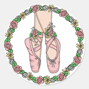 Pink Hand Drawn Ballet Slippers Classic Round Sticker