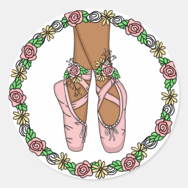 Pink Hand Drawn Ballet Slippers  Classic Round Sticker (Front)