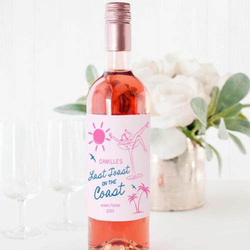 Pink hand_drawn Beach Bachelorette  Wine Label
