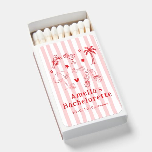 Pink Hand Drawn Beach Cocktails Wedding Matchbox Matchboxes