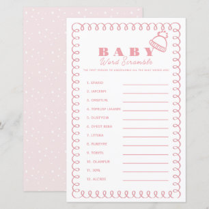 Pink Hand-Drawn Beanie Girl Baby Word Scramble