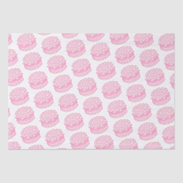 Pink Hand Drawn Birthday Cake Editable Year Tissue Paper (Front)