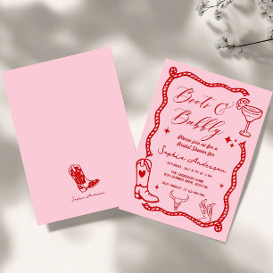 Pink Hand drawn Boots Bubbly Rustic Bridal Shower Invitation
