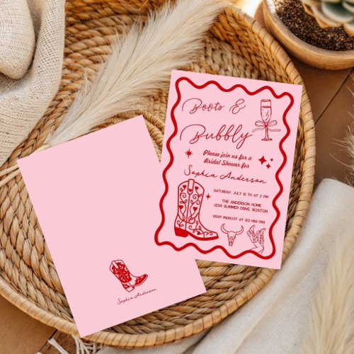 Pink Hand drawn Boots Bubbly Rustic Bridal Shower Invitation