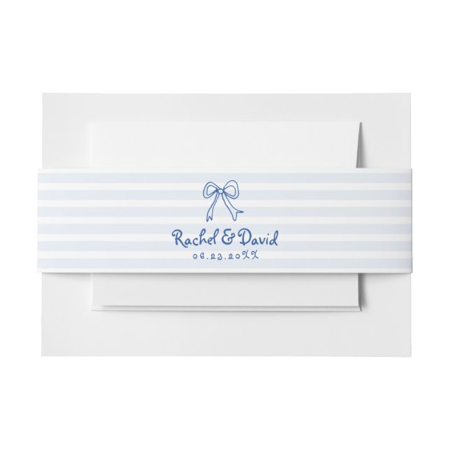 Pink hand drawn bow and stripes scribble wedding invitation belly band (Front Example)
