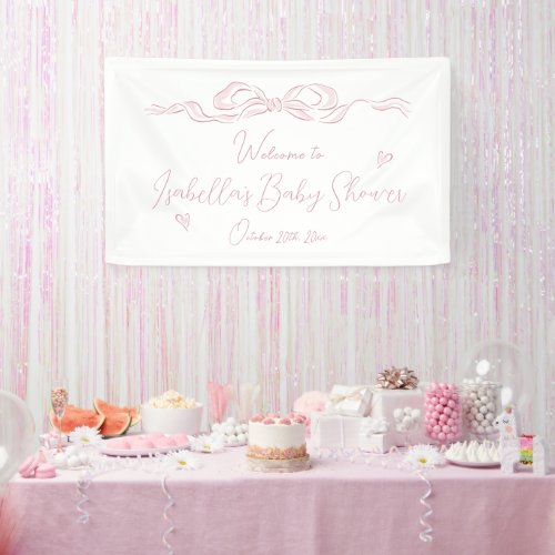 Pink Hand Drawn Bow Baby Shower Welcome  Banner