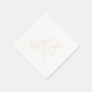 pink Hand Drawn Bow Girl Baby Shower Napkins