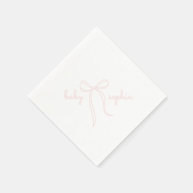 pink Hand Drawn Bow Girl Baby Shower Napkins (Corner)