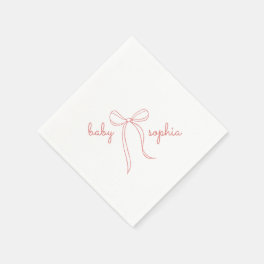 pink Hand Drawn Bow Girl Baby Shower Napkins