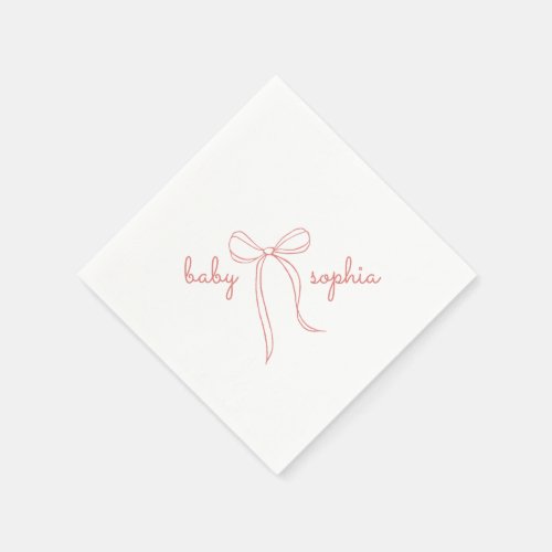 pink Hand Drawn Bow Girl Baby Shower Napkins