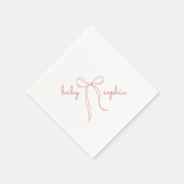 pink Hand Drawn Bow Girl Baby Shower Napkins (Corner)