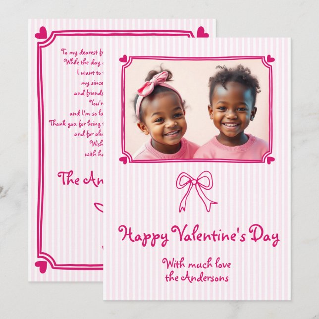 Pink hand drawn bow Valentine's Day photo  Holiday (Front/Back)