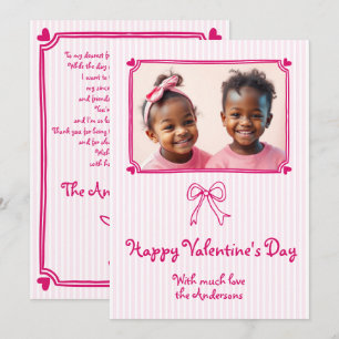 Pink hand drawn bow Valentine's Day photo Holiday Card