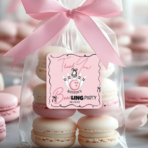 Pink Hand Drawn BOWling Bows Birthday Party Favor Square Sticker