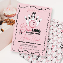 Pink Hand Drawn BOWling Bows Girl Birthday Party
