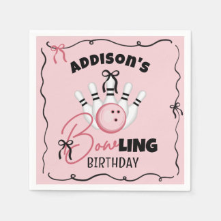 Pink Hand Drawn BOWling Bows Girl Birthday Party Napkins
