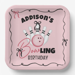 Pink Hand Drawn BOWling Bows Girl Birthday Party Paper Plates