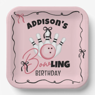 Pink Hand Drawn BOWling Bows Girl Birthday Party Paper Plates