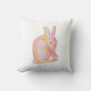 Pink Hand-drawn Cute Bunny Throw Pillow