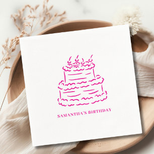 Pink Hand Drawn Doodle Cake Birthday  Napkins