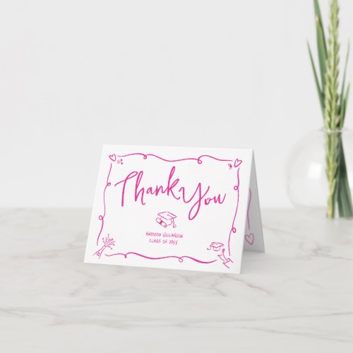 Pink Hand Drawn Doodle Style Graduation White Fun
