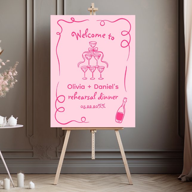 Pink Hand Drawn Doodle Whimsical Rehearsal Dinner Foam Board (Creator Uploaded)