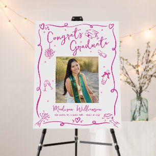 Pink Hand Drawn Doodles Graduation Photo White Fun Foam Board