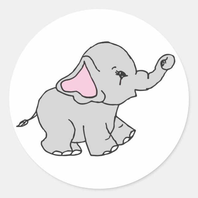 Pink Hand Drawn Elephant Pattern Elephant Cartoon Classic Round Sticker (Front)