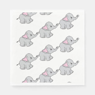 Pink Hand Drawn Elephant Pattern Elephant Cartoon Napkins
