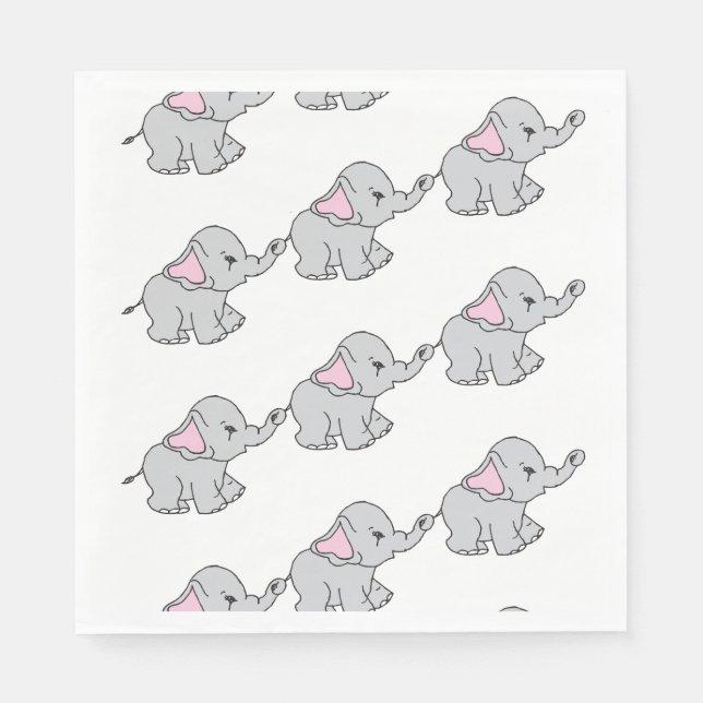 Pink Hand Drawn Elephant Pattern Elephant Cartoon Napkins (Front)