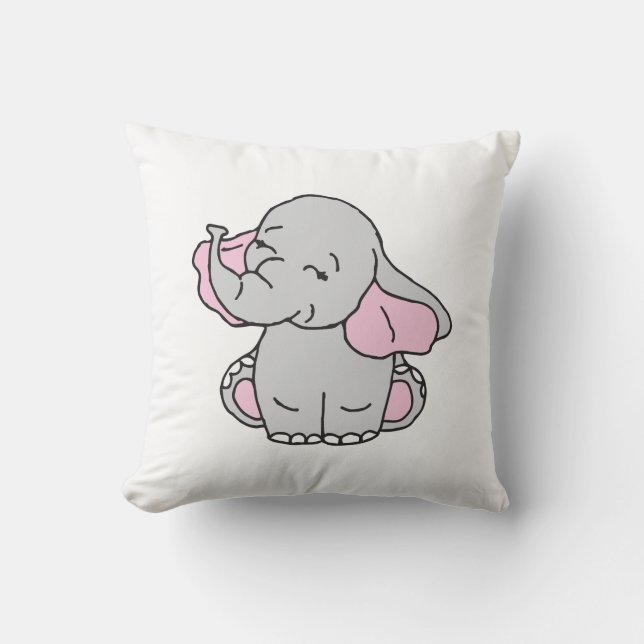 Pink Hand Drawn Elephant Pattern Elephant Cartoon Throw Pillow (Front)