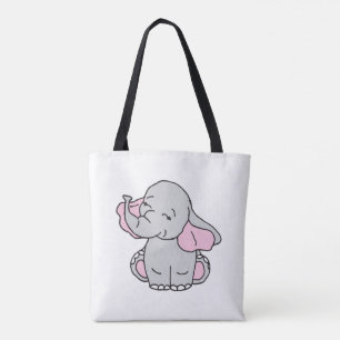 Pink Hand Drawn Elephant Pattern Elephant Cartoon Tote Bag