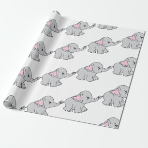 Pink Hand Drawn Elephant Pattern Elephant Cartoon Wrapping Paper