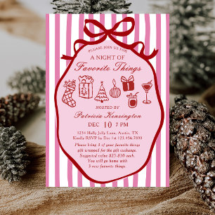 Pink Hand Drawn Favorite Things Christmas Party Invitation