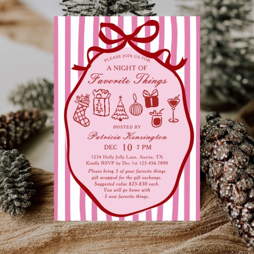 Pink Hand Drawn Favorite Things Christmas Party Invitation