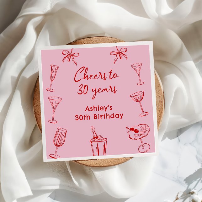 Pink Hand drawn Funky Cocktail Birthday Napkins (Creator Uploaded)