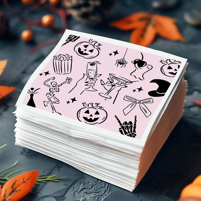 Pink Hand Drawn Halloween Party Napkins (Creator Uploaded)