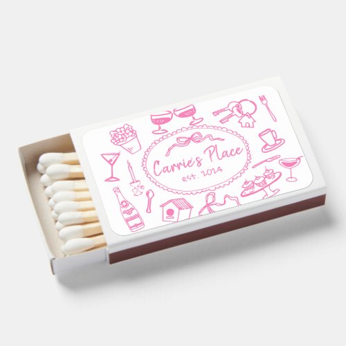 pink Hand Drawn Housewarming Party Matchboxes