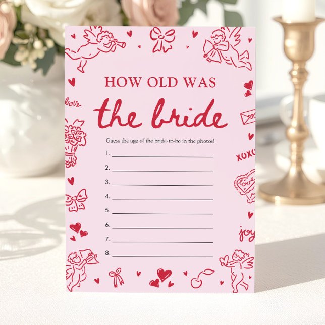 Pink Hand Drawn How Old Was The Bride Game  Invitation (Pink Hand Drawn How Old Was The Bride Game)