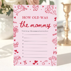 Pink Hand Drawn How Old Was The Mommy Game  Invitation