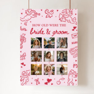 Pink Hand Drawn How Old Were Bride & Groom Sign