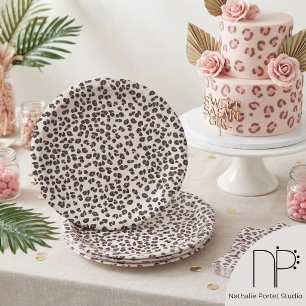Pink Hand-Drawn Leopard Print Paper Plates