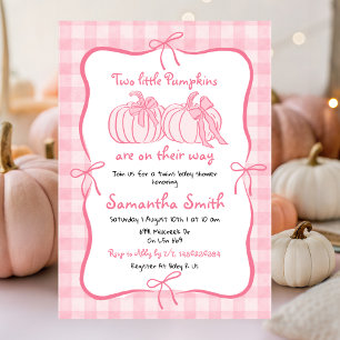 Pink Hand Drawn Pumpkin Twins Baby Shower Invitation