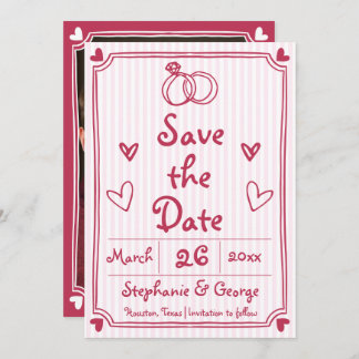 Pink hand drawn scribble doodle whimsical photo sa save the date