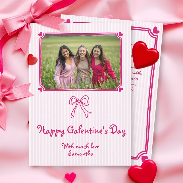 Pink hand drawn scribble Galentine's Day photo Holiday Card (Creator Uploaded)